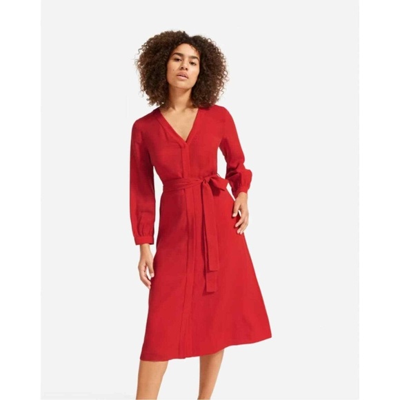 NWT Everlane Cupro Blousen Midi Dress Red 6 - Picture 1 of 9